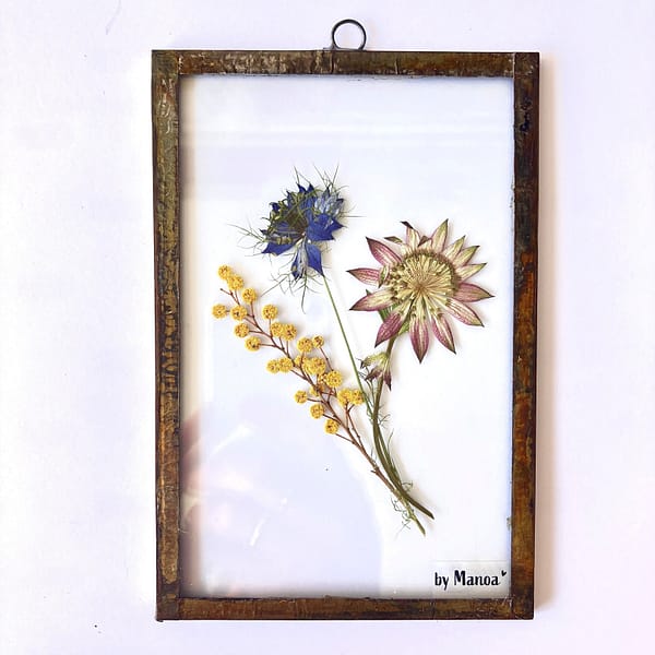 Hanglijst 10 x 15 boeket van mimosa, Juffertje-in-het-groen en Zeeuws Knoopje